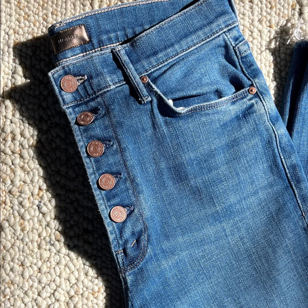 MOTHER Blue Ankle Jeans with Button Detail - Picture 2 of 9